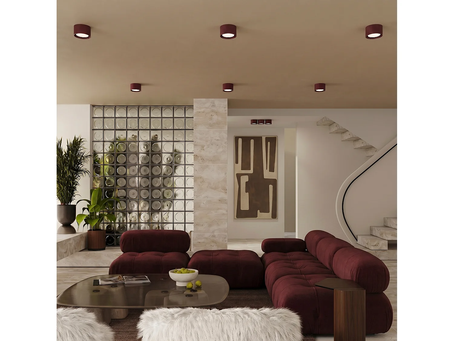 Plafonnier minimaliste en aluminium - 1 sources lumineuses - L.10 x H.6 cm - bordeaux