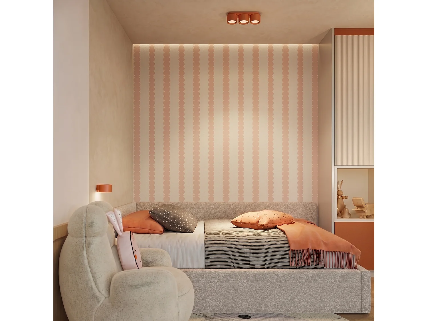 Plafonnier minimaliste en aluminium - 3 sources lumineuses - L.32,4 x H.8,2 cm - ocre rouge