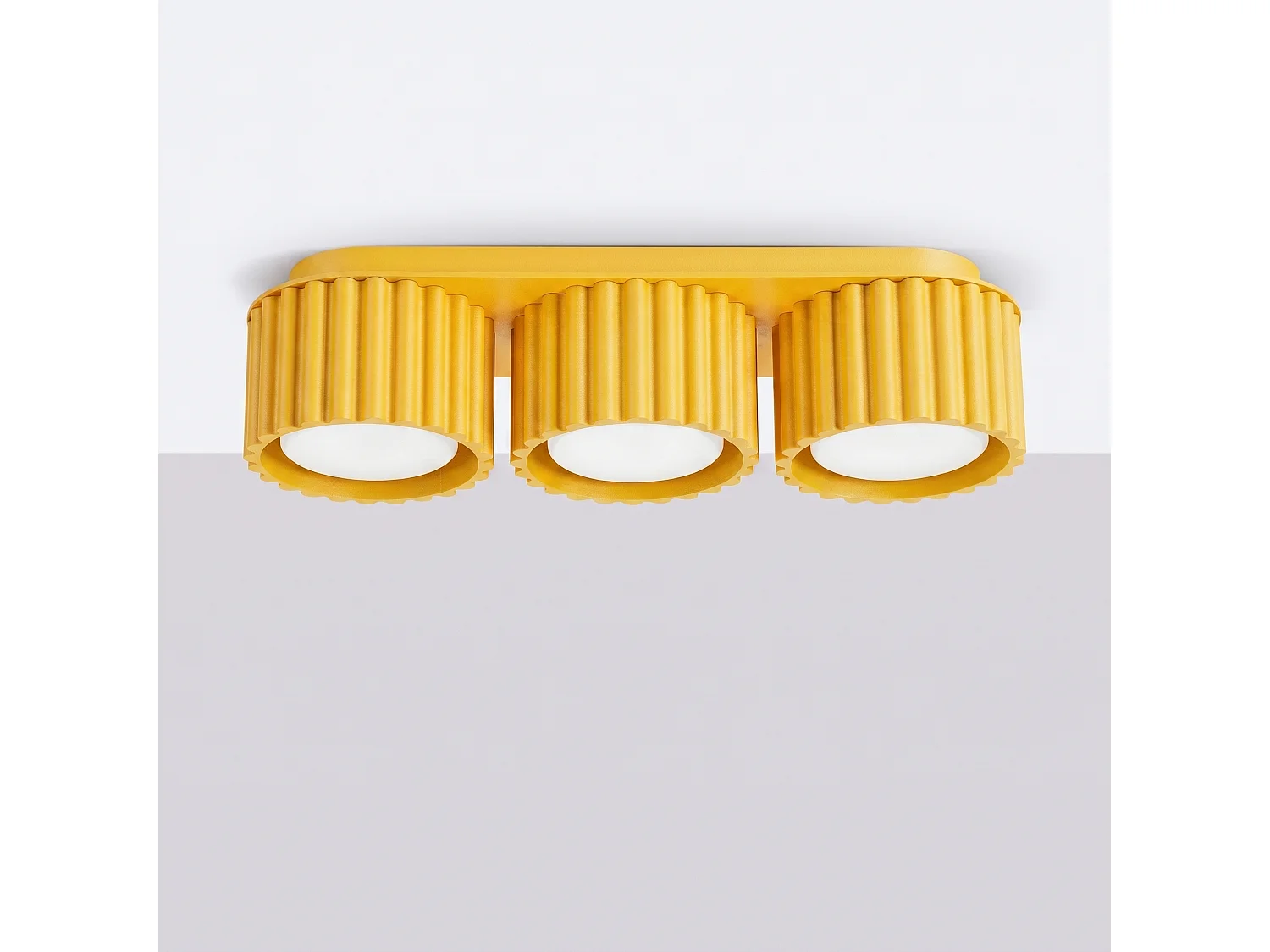 Plafonnier minimaliste en aluminium - 3 sources lumineuses - L.32,5 x H.8 cm - jaune