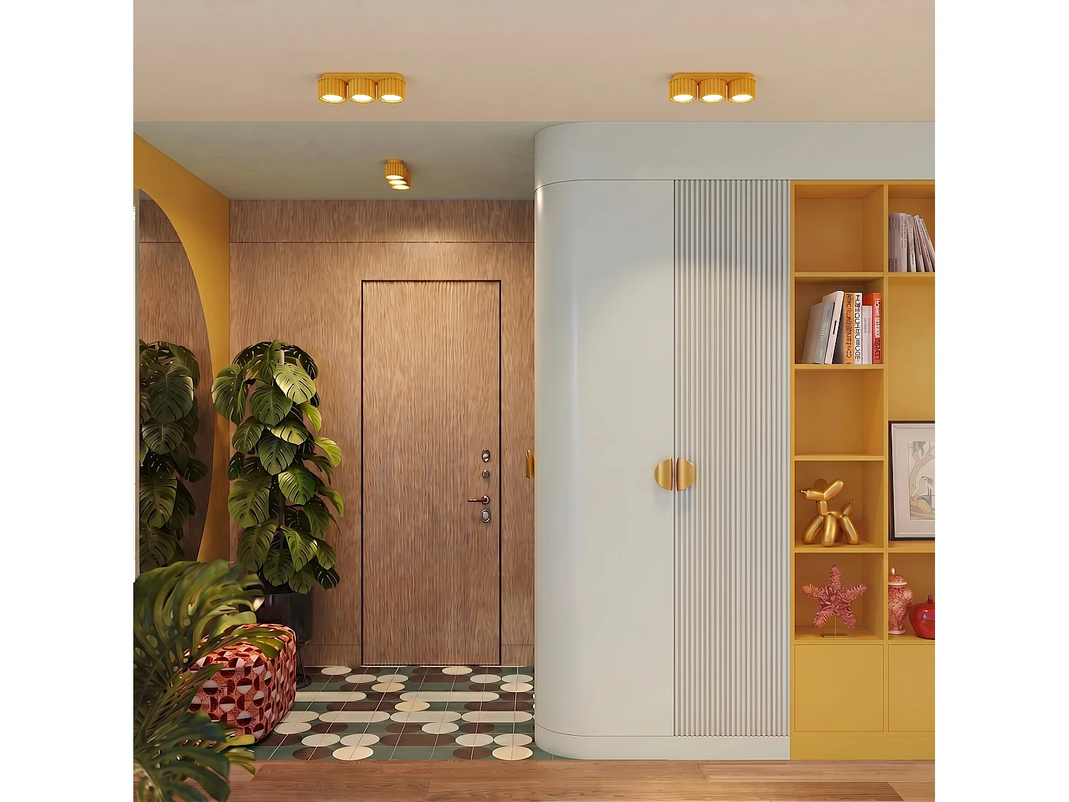 Plafonnier minimaliste en aluminium - 3 sources lumineuses - L.32,5 x H.8 cm - jaune