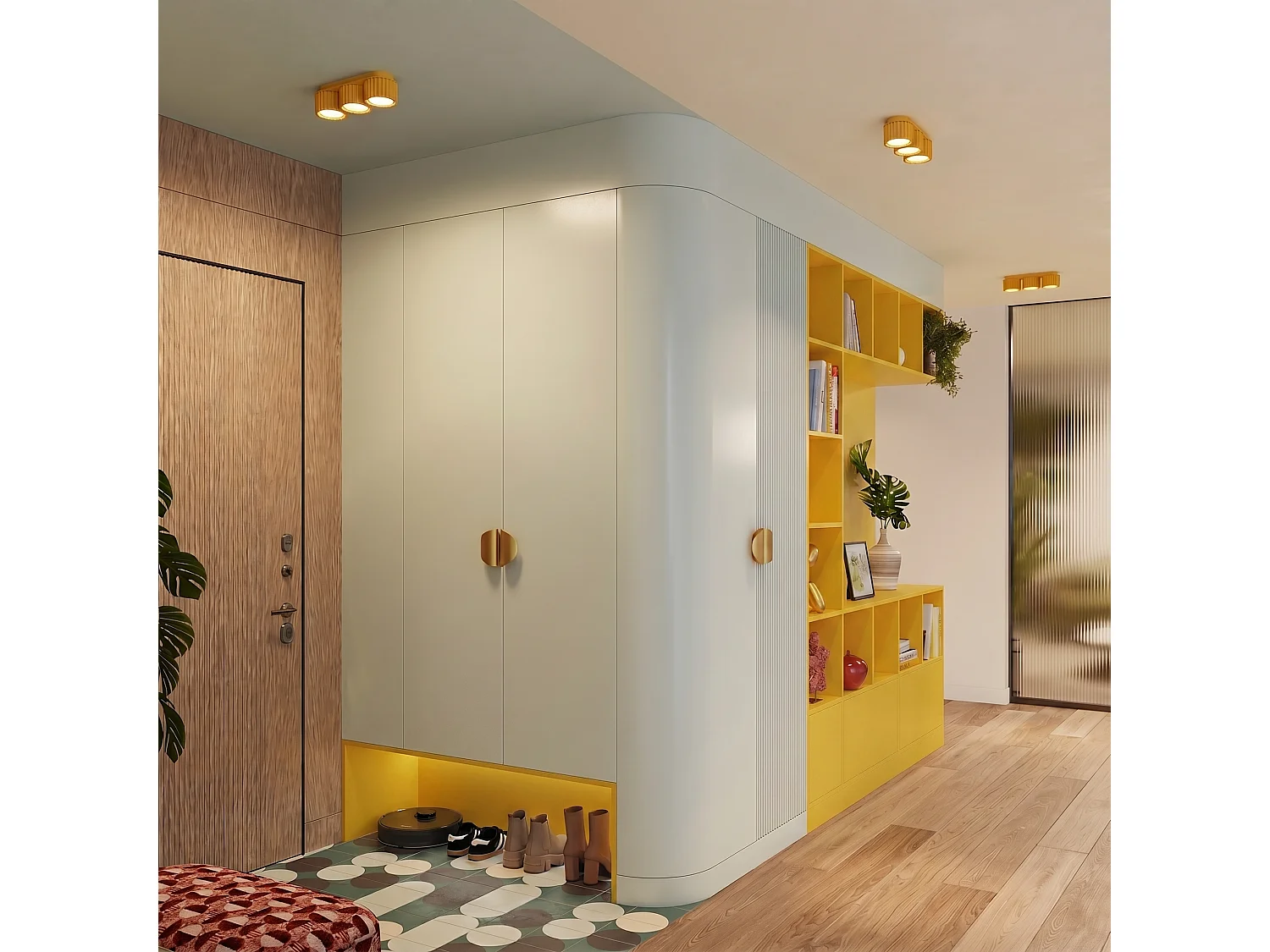 Plafonnier minimaliste en aluminium - 3 sources lumineuses - L.32,5 x H.8 cm - jaune