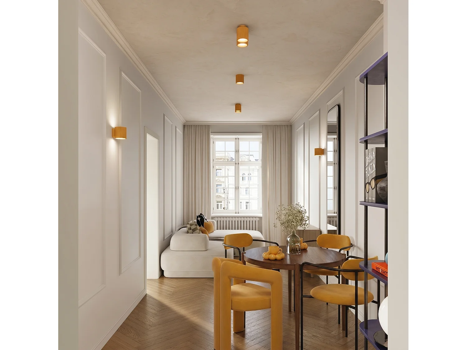 Plafonnier minimaliste en aluminium - 2 sources lumineuses - L.21 x H.8 cm - jaune