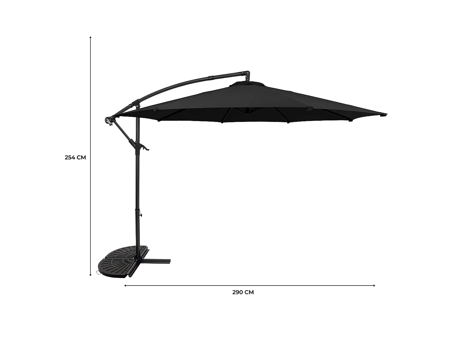 Ombrellone Decentrato 3m Nero Banana con Base 2 Pesi 28kg