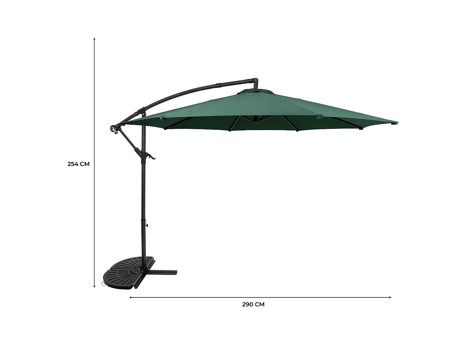 Ombrellone Decentrato 3m Verde Banana con Base 2 Pesi 28kg