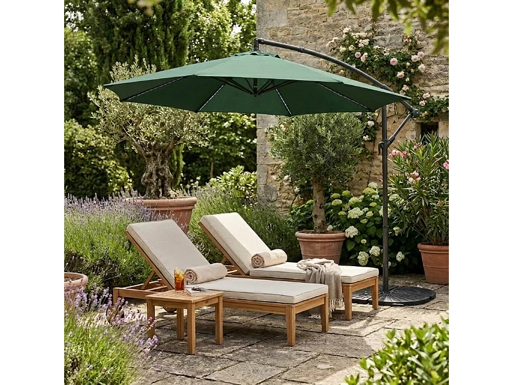 LED zweefparasol 3 m & rond 4-delige parasolvoet - groen parasol met verlichting