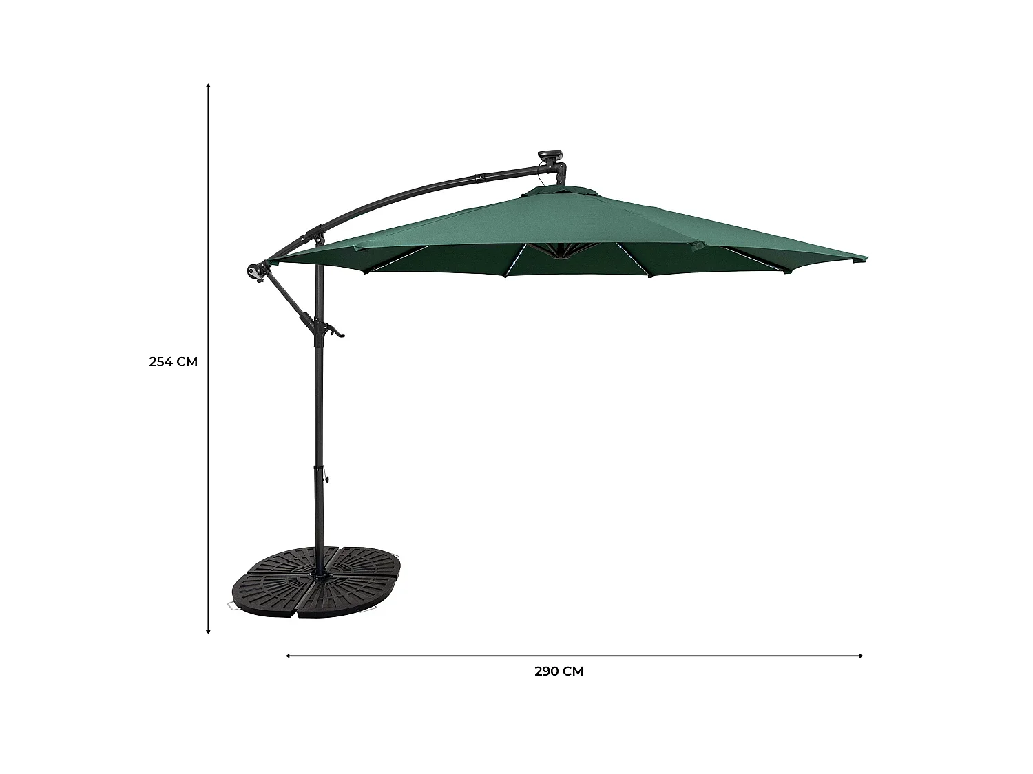 LED zweefparasol 3 m & rond 4-delige parasolvoet - groen parasol met verlichting