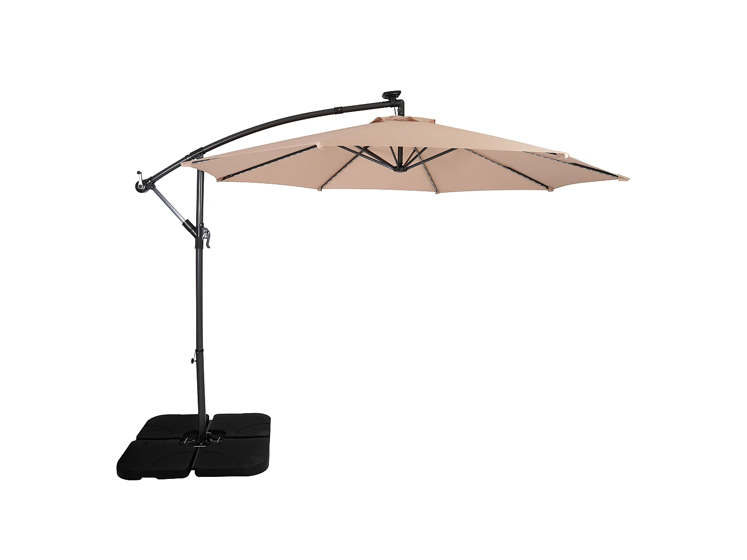 LED Zweefparasol 3 m & Vierkante Parasolvoet - beige - parasol met verlichting
