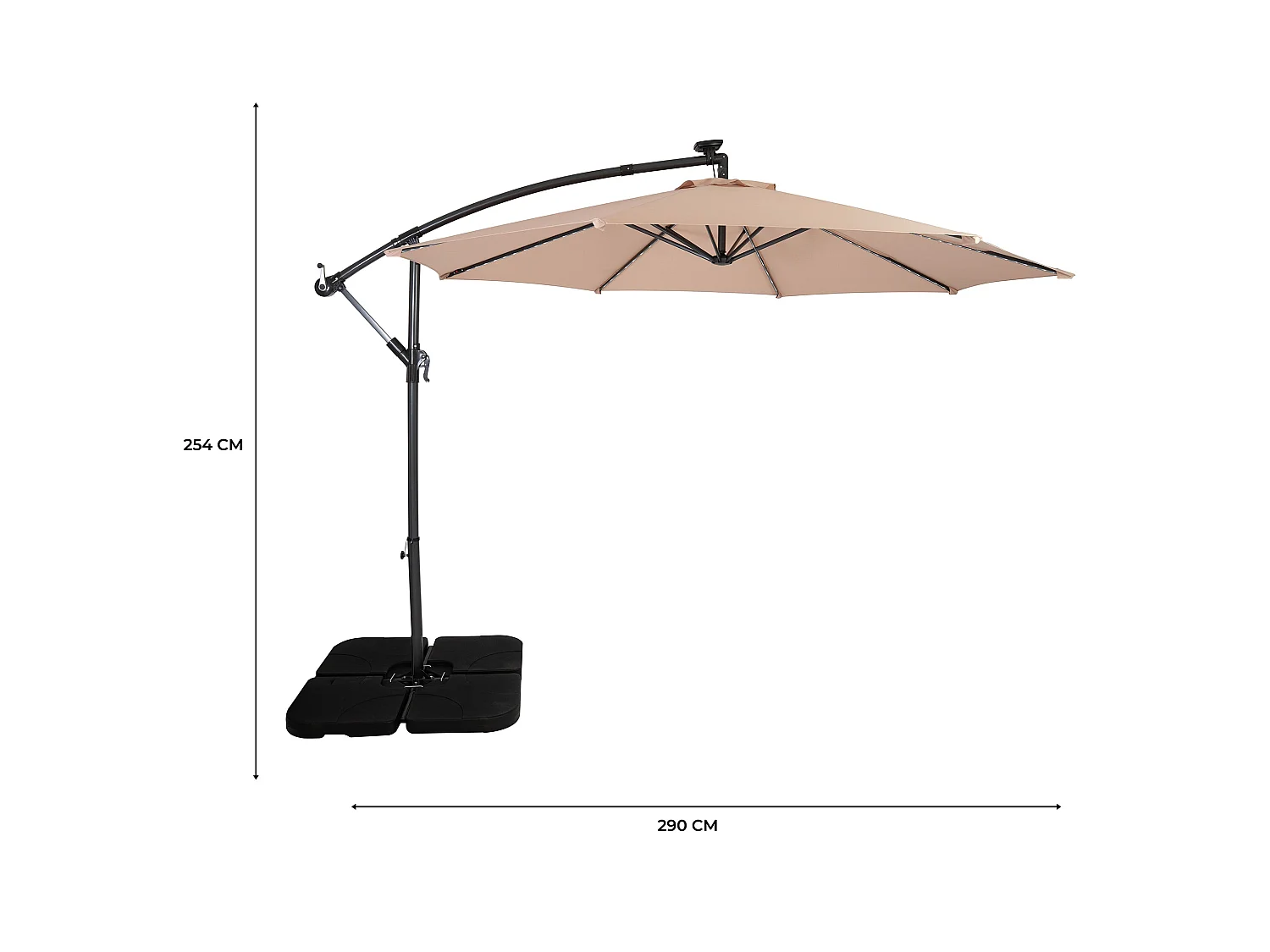 LED Zweefparasol 3 m & Vierkante Parasolvoet - beige - parasol met verlichting