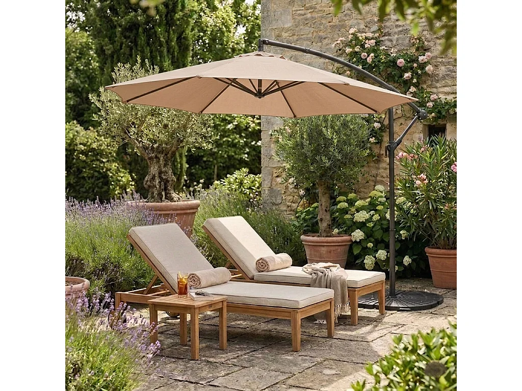 Zweefparasol 3 m & 4-delige Parasolvoet - beige - hangparasol voor tuin terras