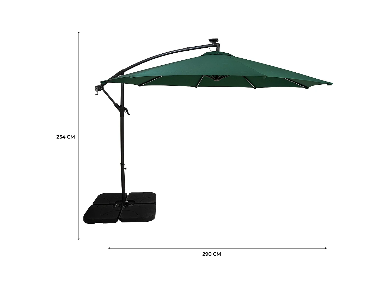 LED Zweefparasol 3 m & Vierkante Parasolvoet - groen - parasol met verlichting