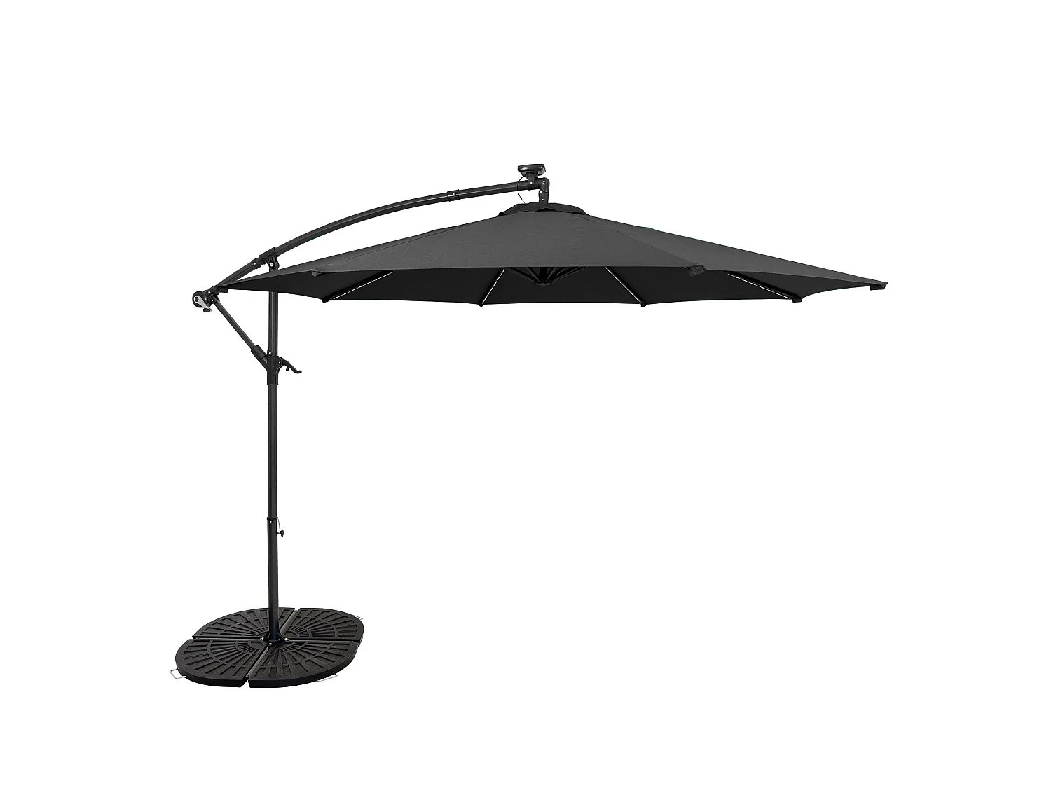 LED zweefparasol 3 m & rond 4-delige parasolvoet - grijs parasol met verlichting