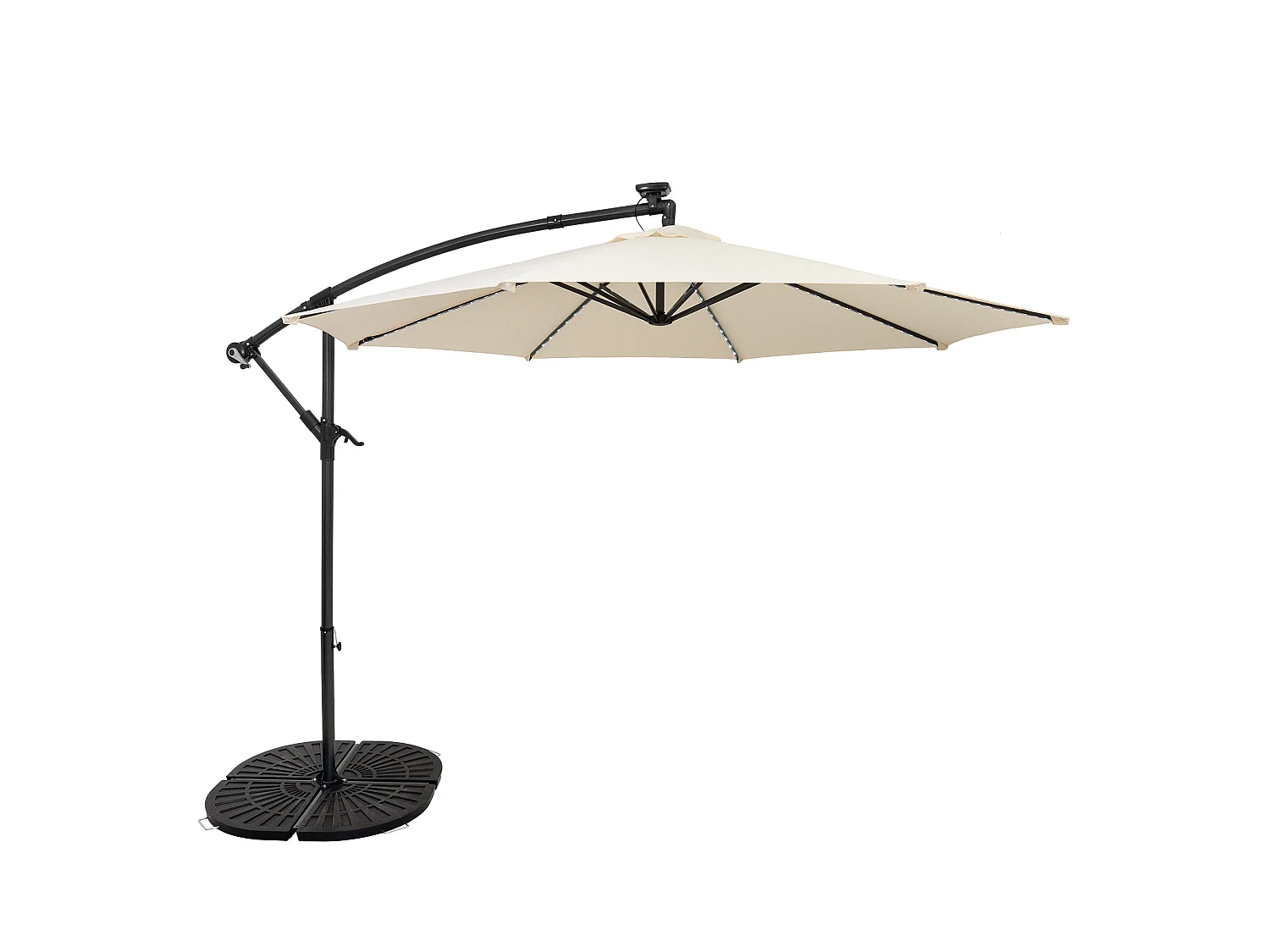 LED zweefparasol 3 m & rond 4-delige parasolvoet - crème parasol met verlichting