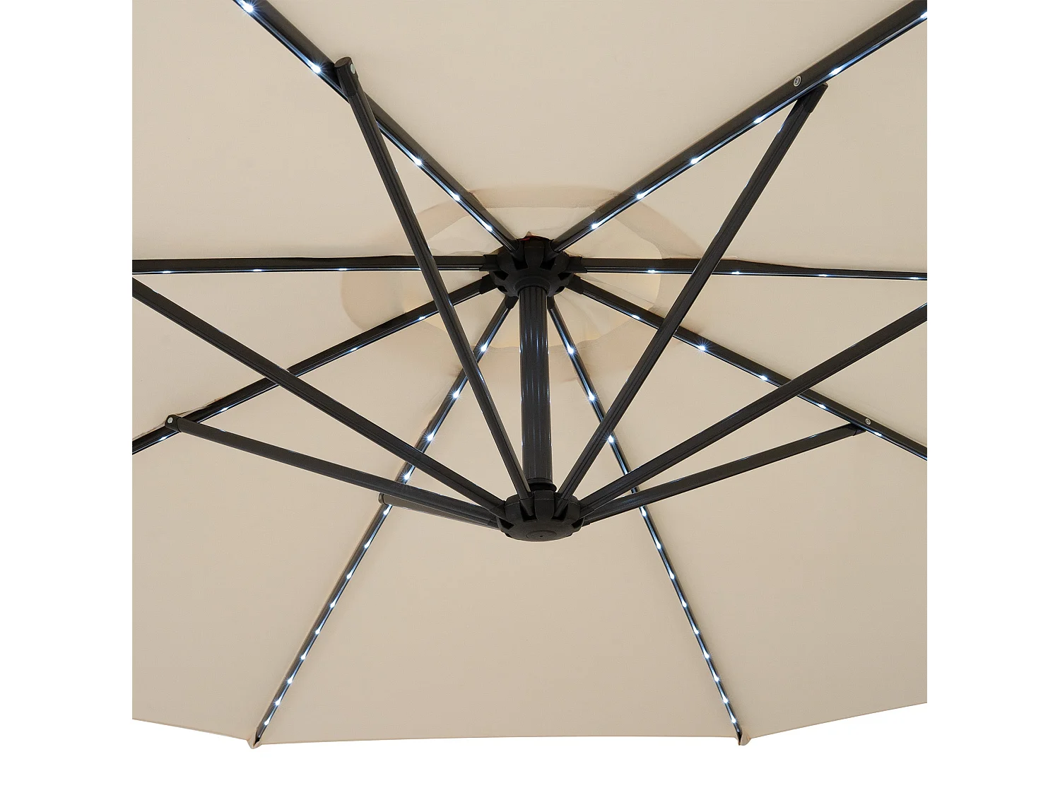 LED zweefparasol 3 m & rond 4-delige parasolvoet - crème parasol met verlichting