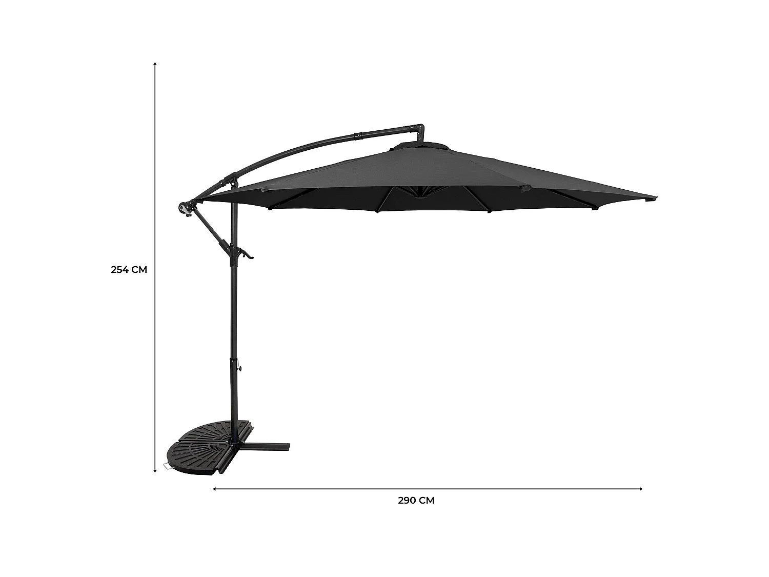 Ombrellone Decentrato 3m Grigio Banana con Base 2 Pesi 28kg