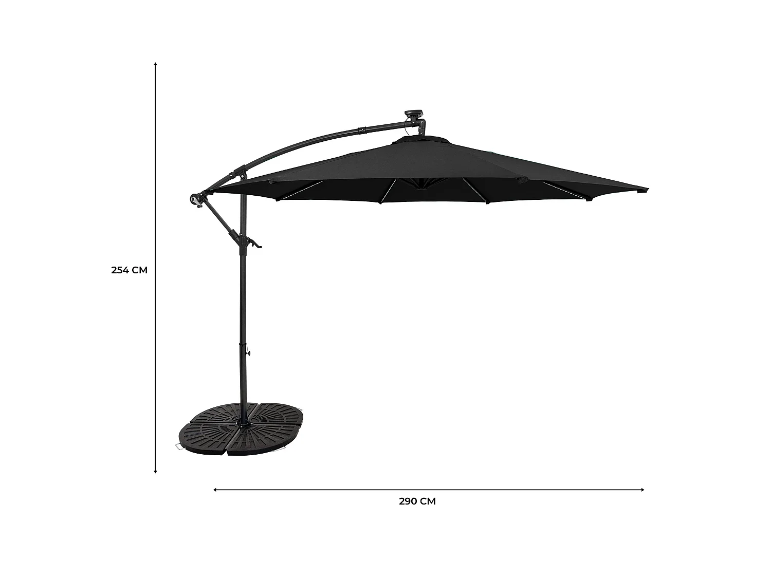 LED zweefparasol 3 m & rond 4-delige parasolvoet - zwart parasol met verlichting