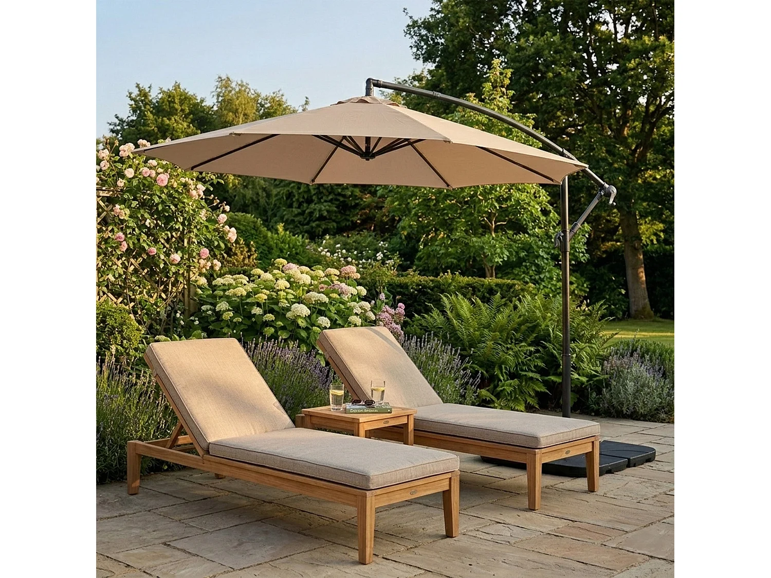 Zweefparasol 3 m & vierkante parasolvoet - beige - hangparasol tuin en terras