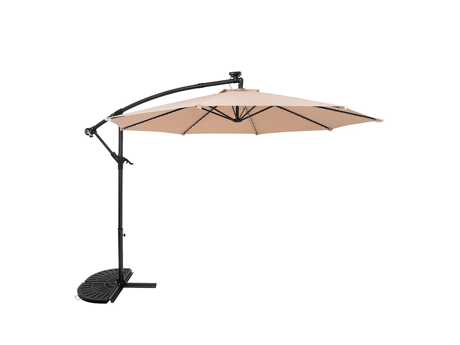 LED Zweefparasol 3 m & Halfrond Parasolvoet - beige - parasol met verlichting