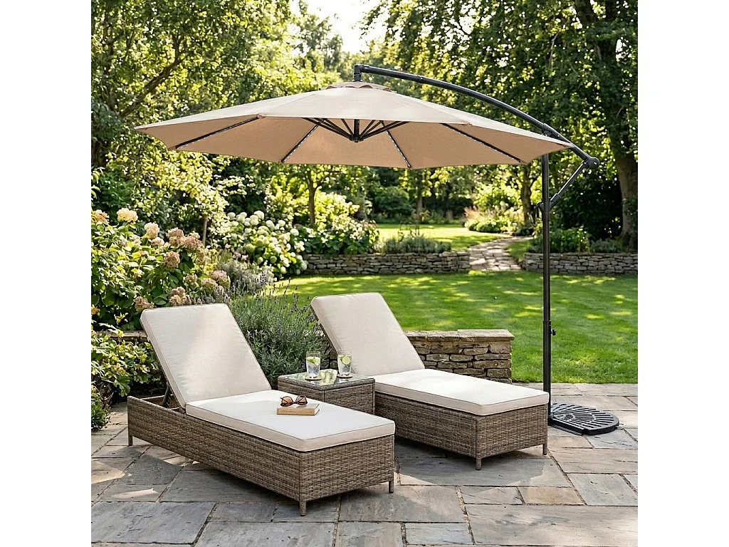 LED Zweefparasol 3 m & Halfrond Parasolvoet - beige - parasol met verlichting