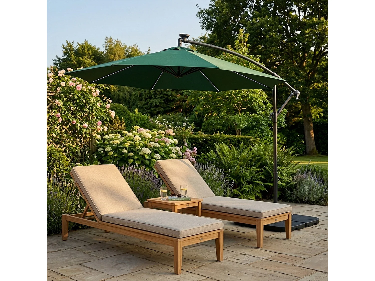 LED Zweefparasol 3 m - groen - hangparasol met verlichting voor tuin en terras