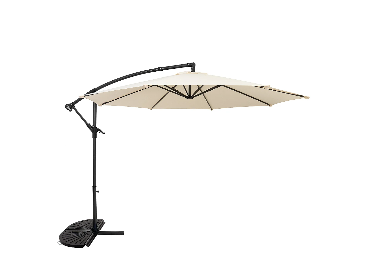 Zweefparasol 3 m & halfrond 2-delige parasolvoet - crème - hangparasol tuin