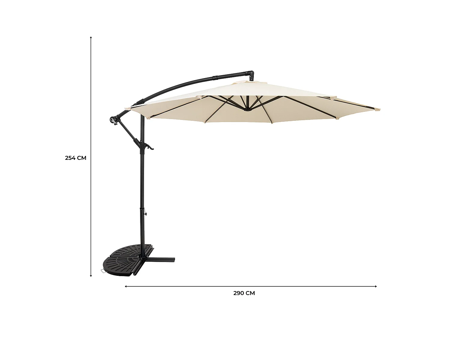 Zweefparasol 3 m & halfrond 2-delige parasolvoet - crème - hangparasol tuin