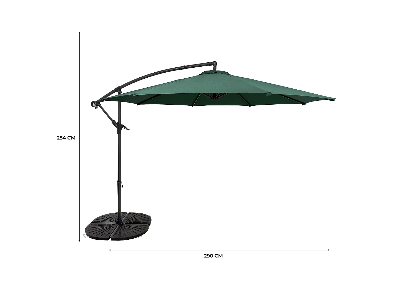 Zweefparasol 3 m & 4-delige Parasolvoet - groen - hangparasol voor tuin terras