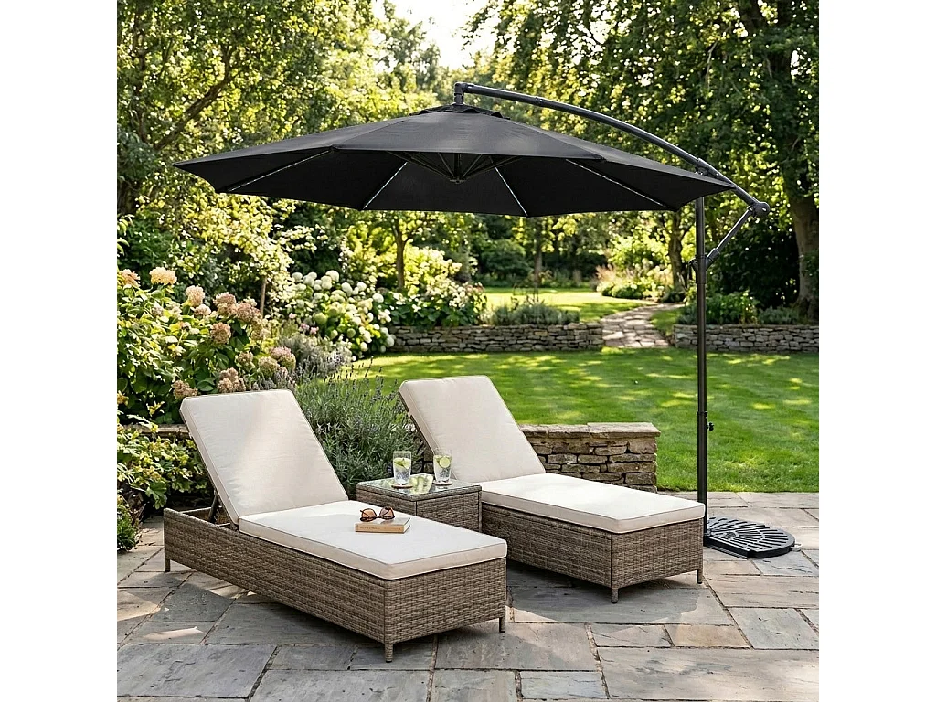 LED Zweefparasol 3 m & Halfrond Parasolvoet - zwart - parasol met verlichting