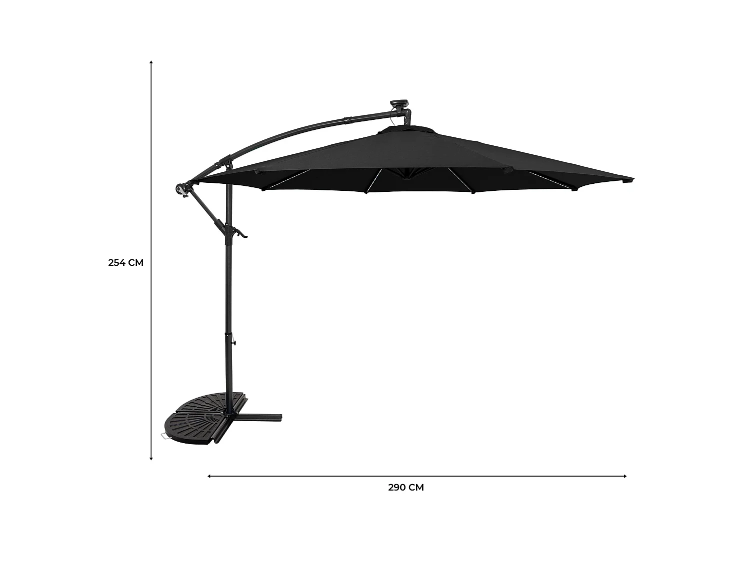 LED Zweefparasol 3 m & Halfrond Parasolvoet - zwart - parasol met verlichting