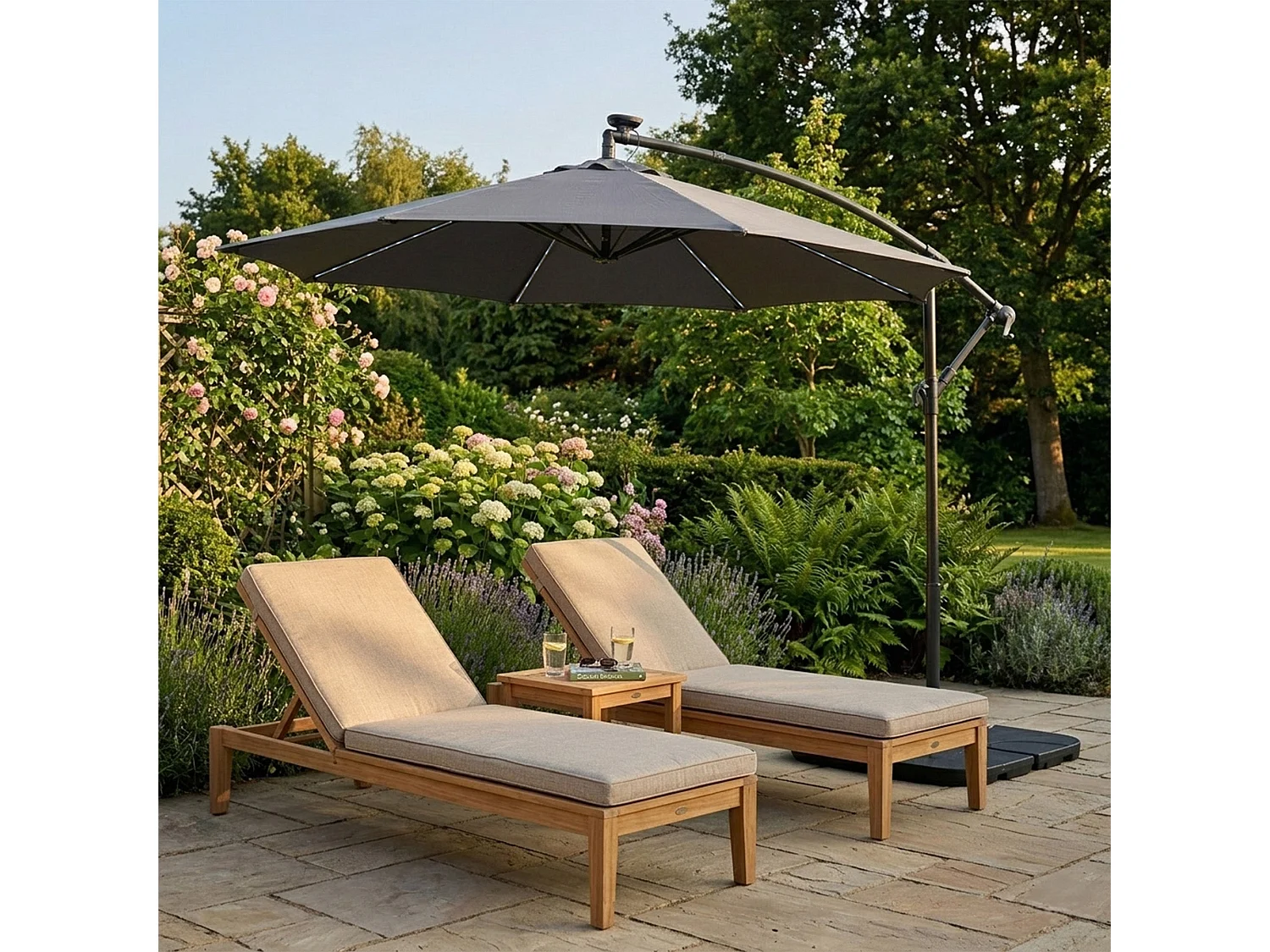 LED Zweefparasol 3 m - grijs - hangparasol met verlichting voor tuin en terras