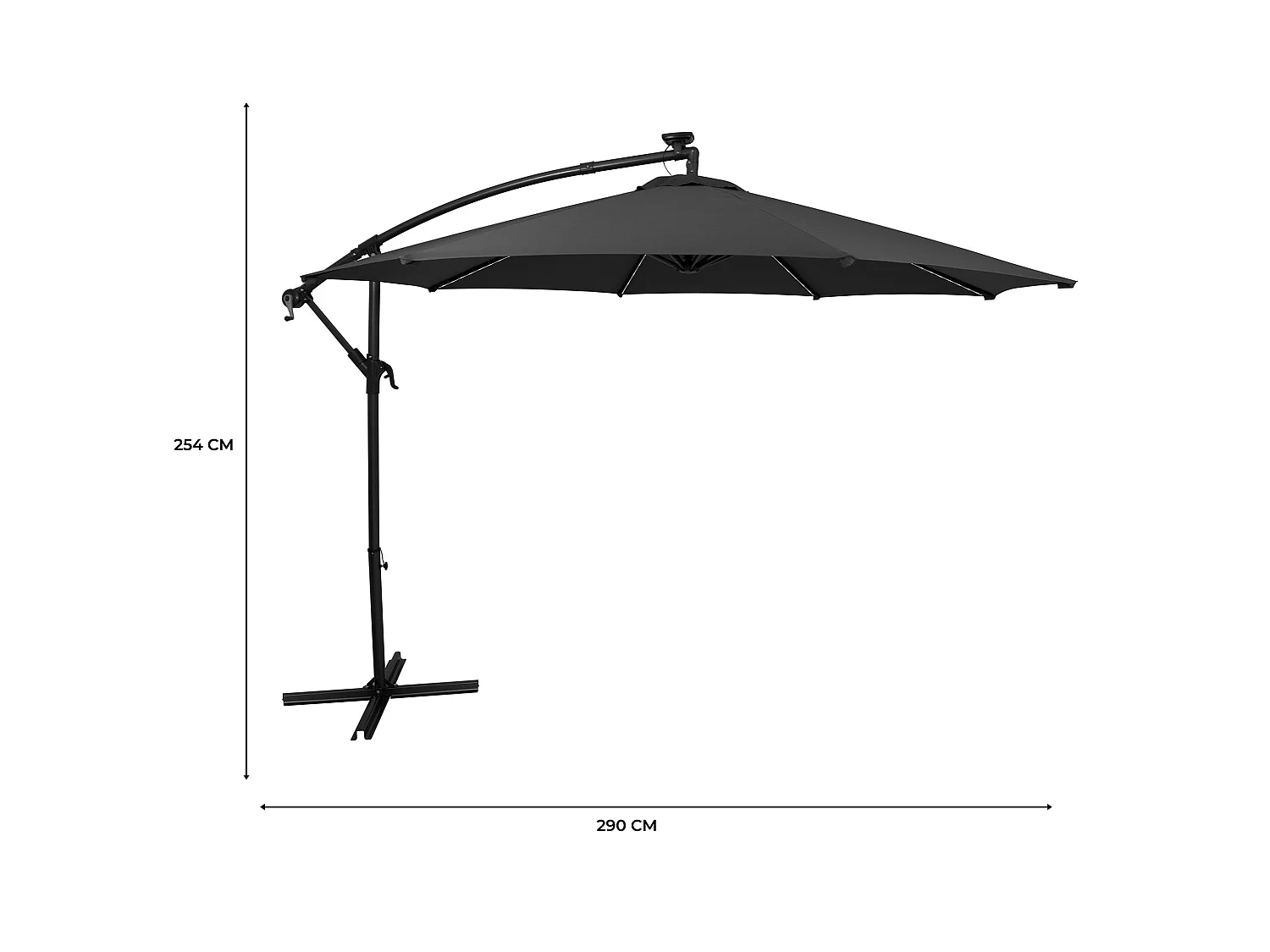 LED Zweefparasol 3 m - grijs - hangparasol met verlichting voor tuin en terras