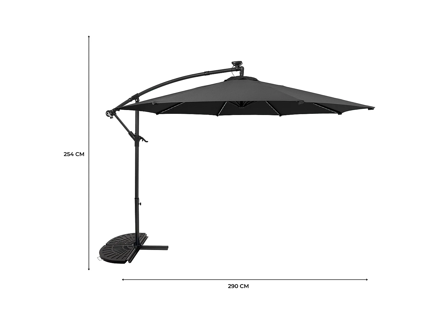 LED Zweefparasol 3 m & Halfrond Parasolvoet - grijs - parasol met verlichting