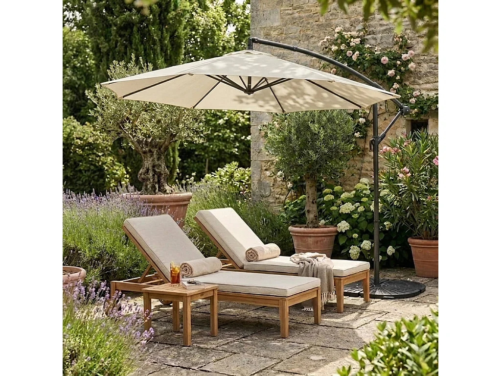 Zweefparasol 3 m & 4-delige Parasolvoet - crème - hangparasol voor tuin terras