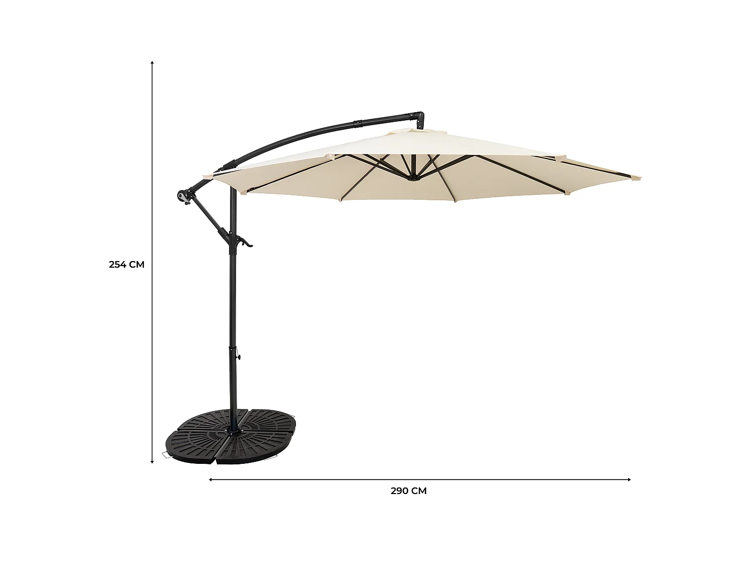 Zweefparasol 3 m & 4-delige Parasolvoet - crème - hangparasol voor tuin terras