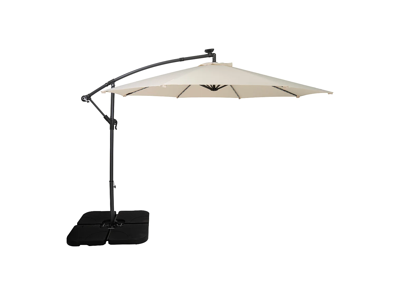 LED Zweefparasol 3 m & Vierkante Parasolvoet - crème - parasol met verlichting