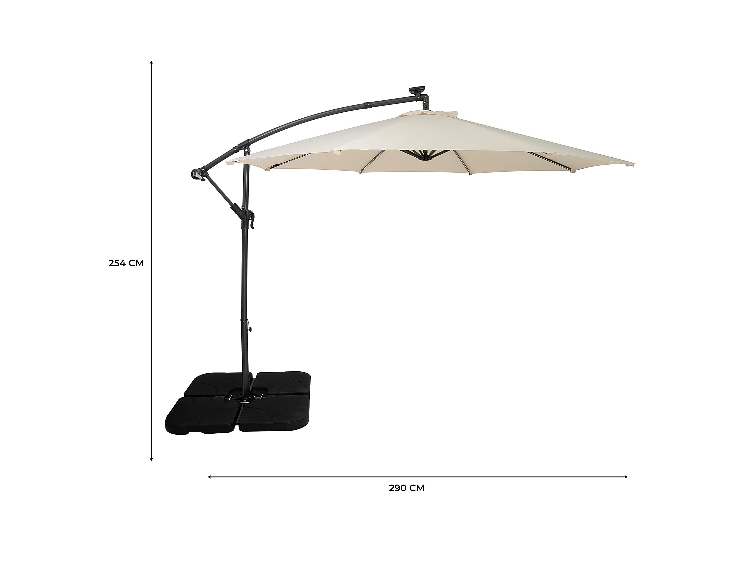 LED Zweefparasol 3 m & Vierkante Parasolvoet - crème - parasol met verlichting