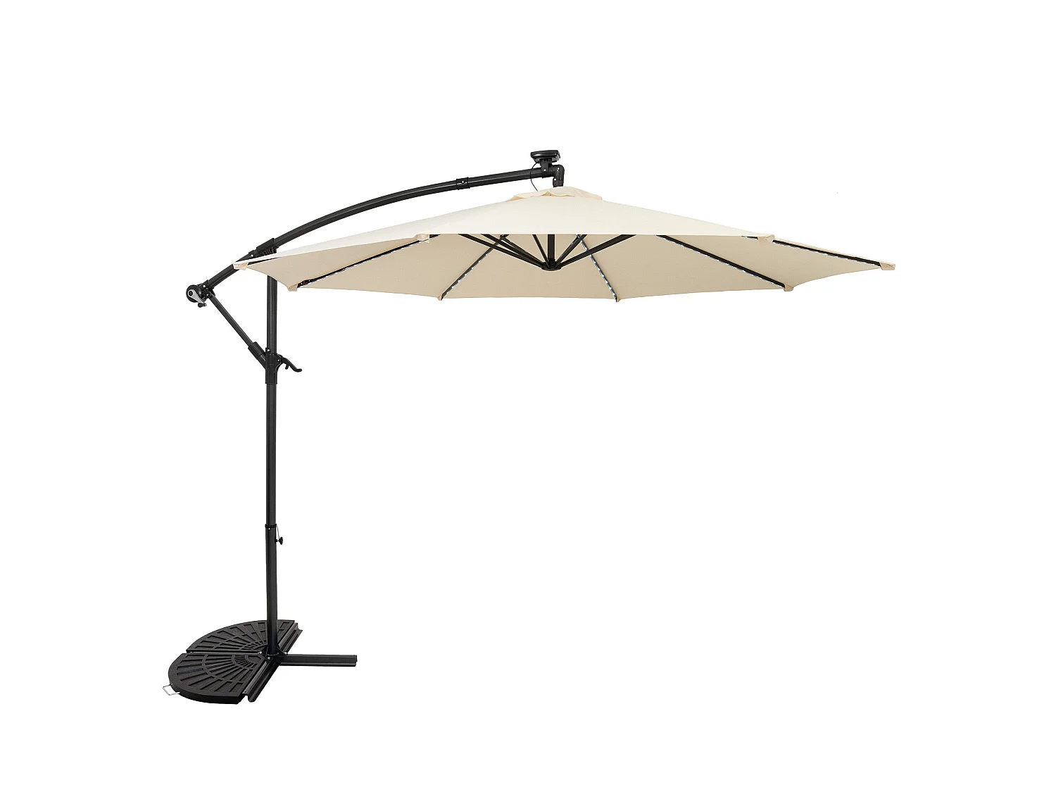 LED Zweefparasol 3 m & Halfrond Parasolvoet - crème  - parasol met verlichting