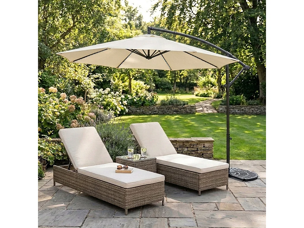 LED Zweefparasol 3 m & Halfrond Parasolvoet - crème  - parasol met verlichting