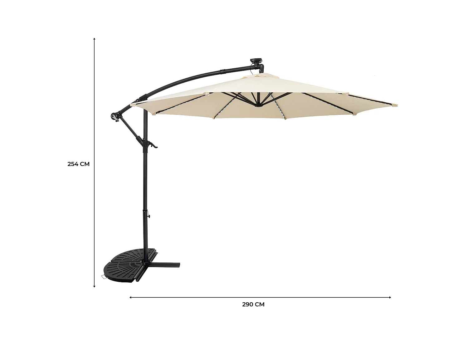 LED Zweefparasol 3 m & Halfrond Parasolvoet - crème  - parasol met verlichting