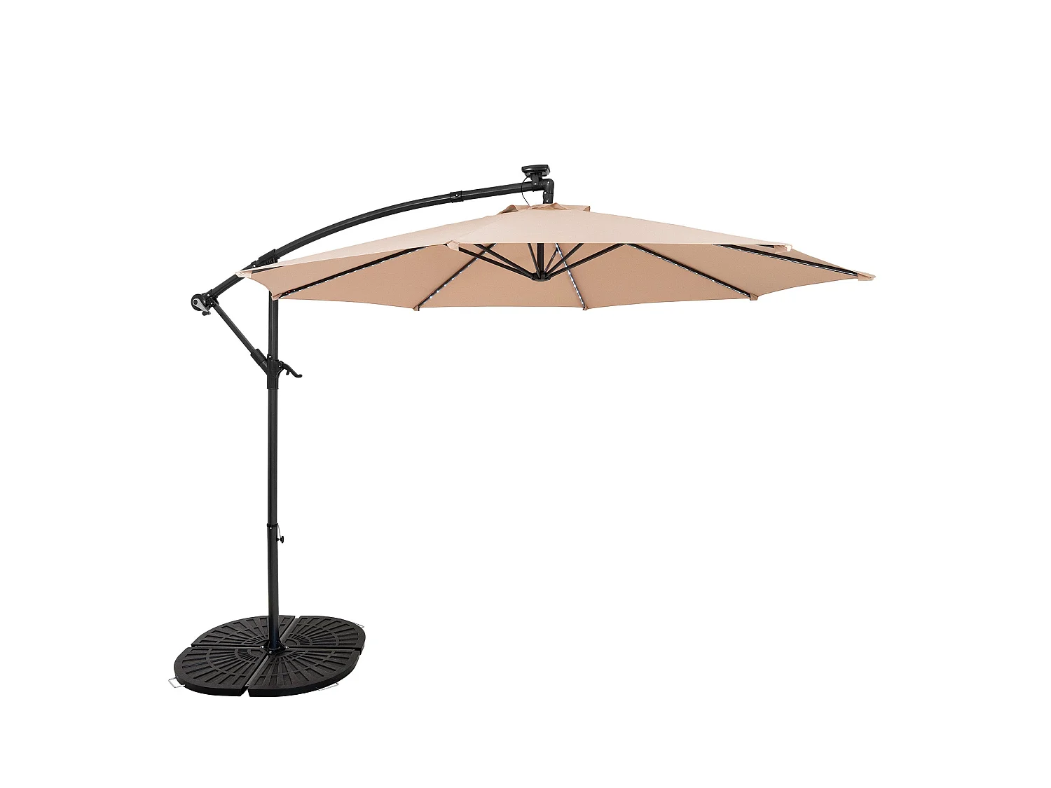 LED zweefparasol 3 m & rond 4-delige parasolvoet - beige parasol met verlichting