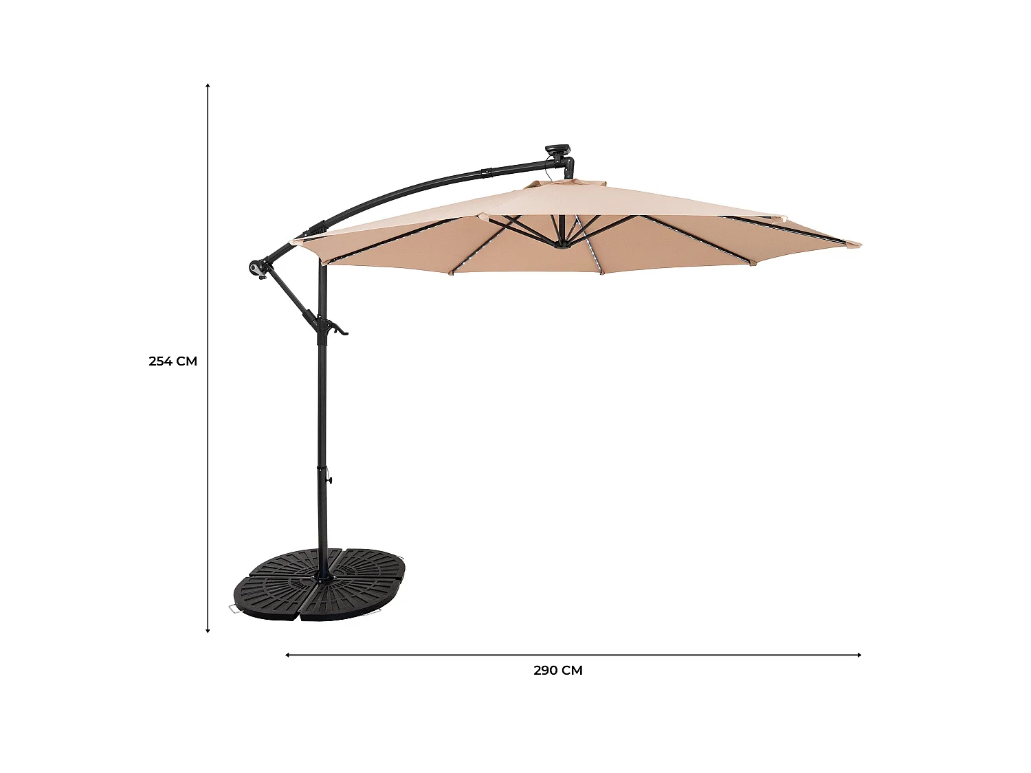 LED zweefparasol 3 m & rond 4-delige parasolvoet - beige parasol met verlichting