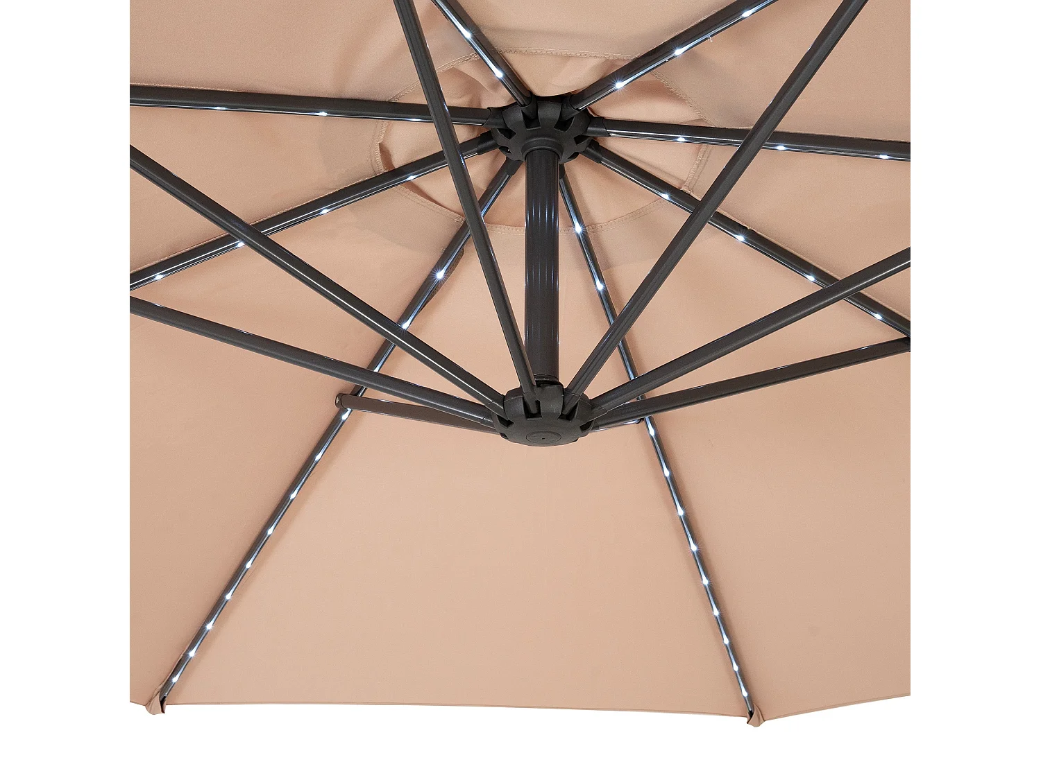 LED zweefparasol 3 m & rond 4-delige parasolvoet - beige parasol met verlichting