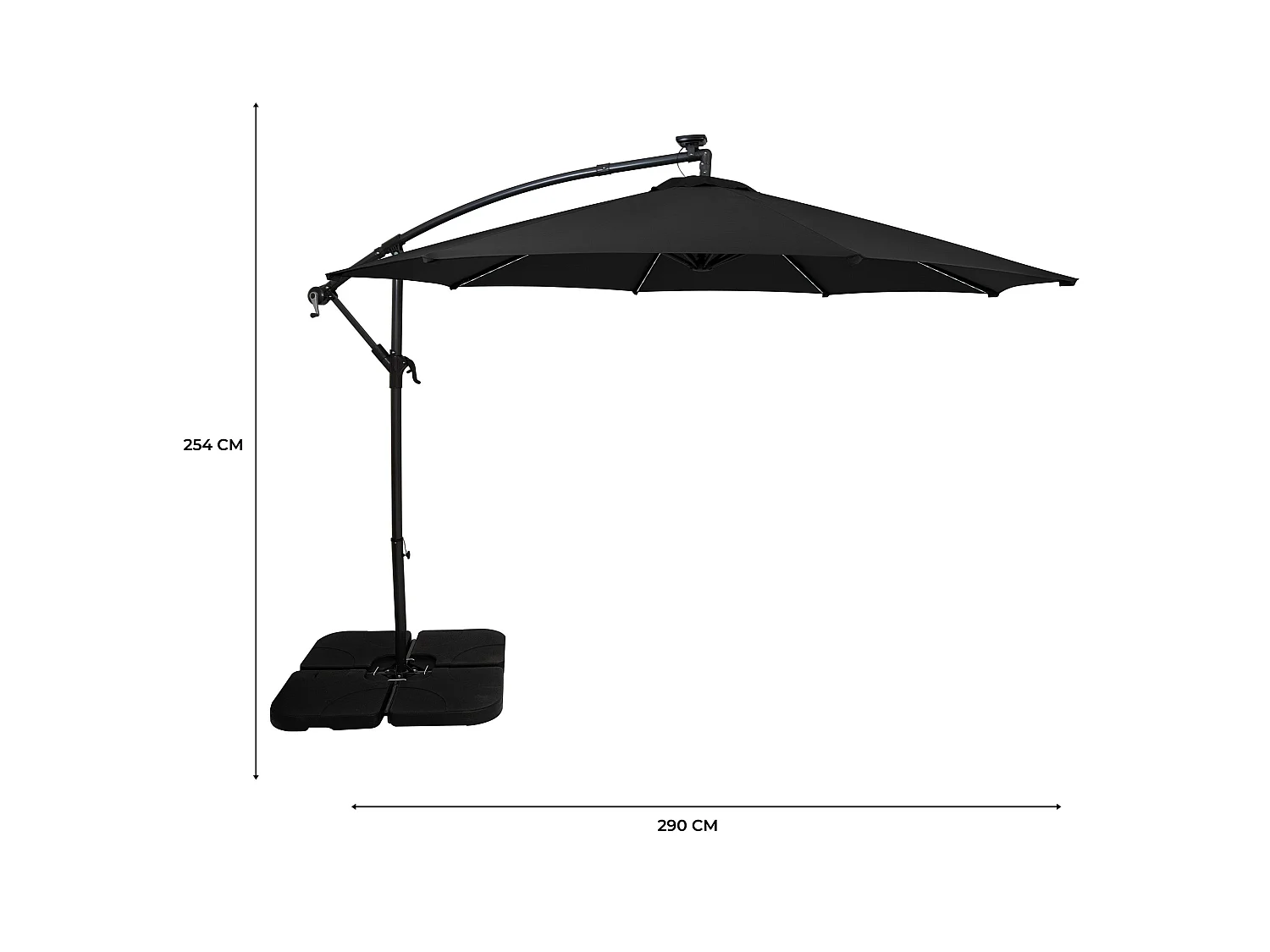 LED Zweefparasol 3 m & Vierkante Parasolvoet - zwart - parasol met verlichting