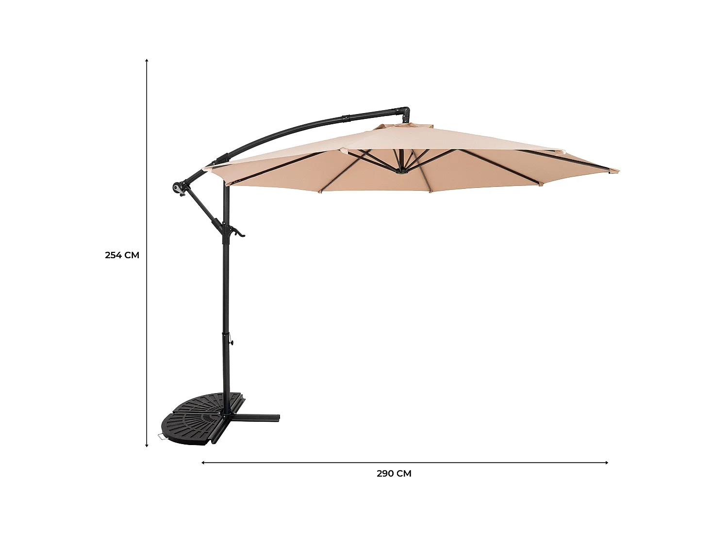 Zweefparasol 3 m & halfrond 2-delige parasolvoet - beige - hangparasol tuin