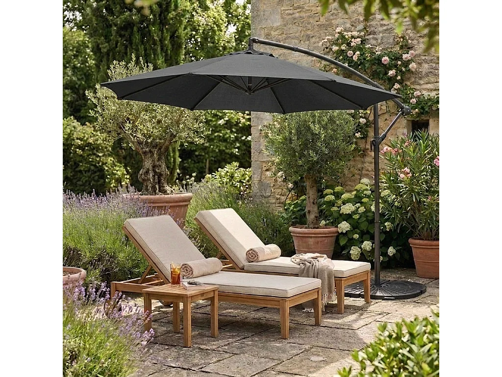 Zweefparasol 3 m & 4-delige Parasolvoet - grijs - hangparasol voor tuin terras