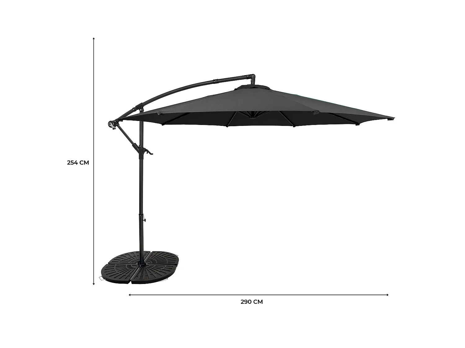 Zweefparasol 3 m & 4-delige Parasolvoet - grijs - hangparasol voor tuin terras