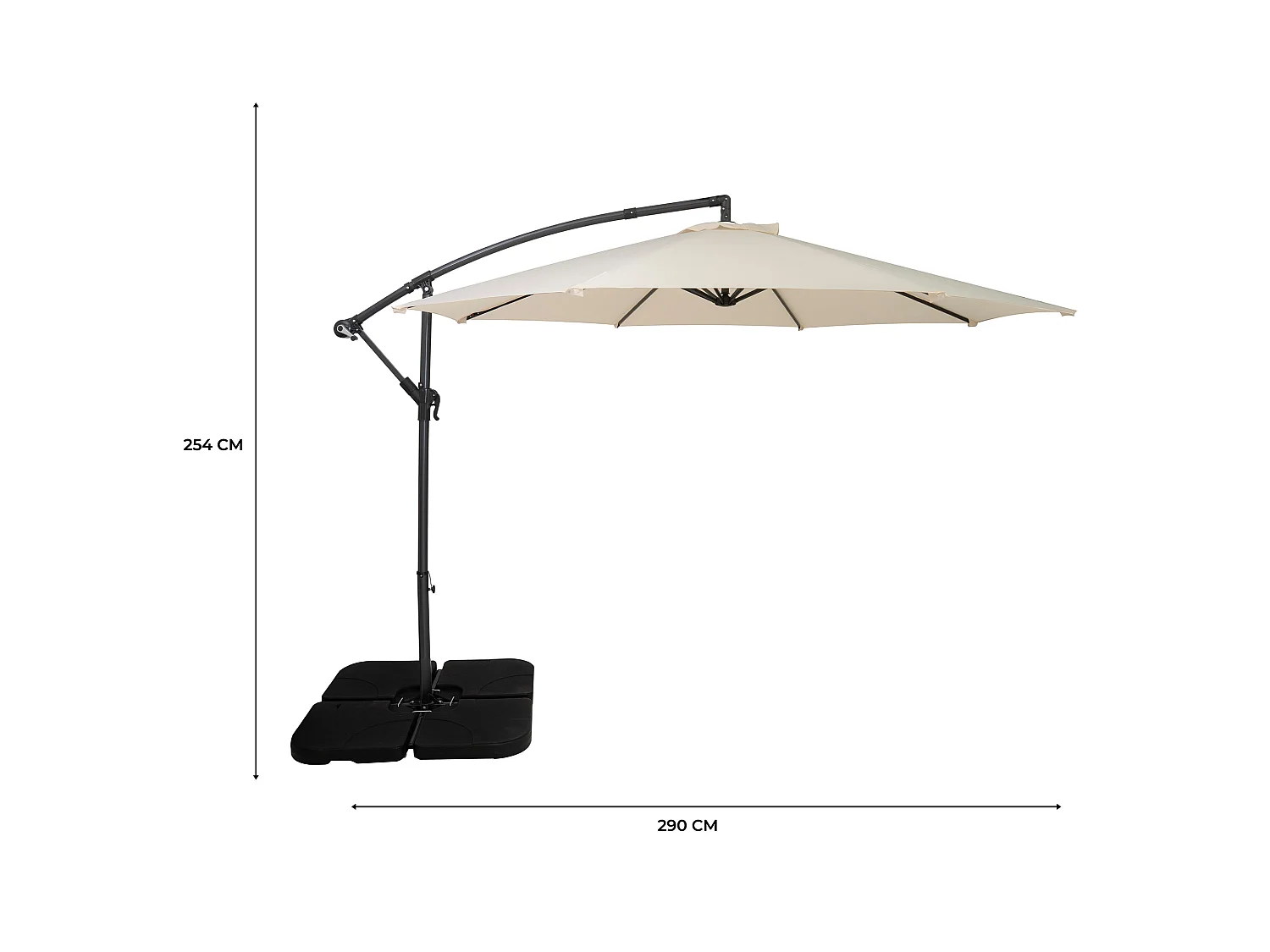 Zweefparasol 3 m & vierkante parasolvoet - crème - hangparasol tuin en terras