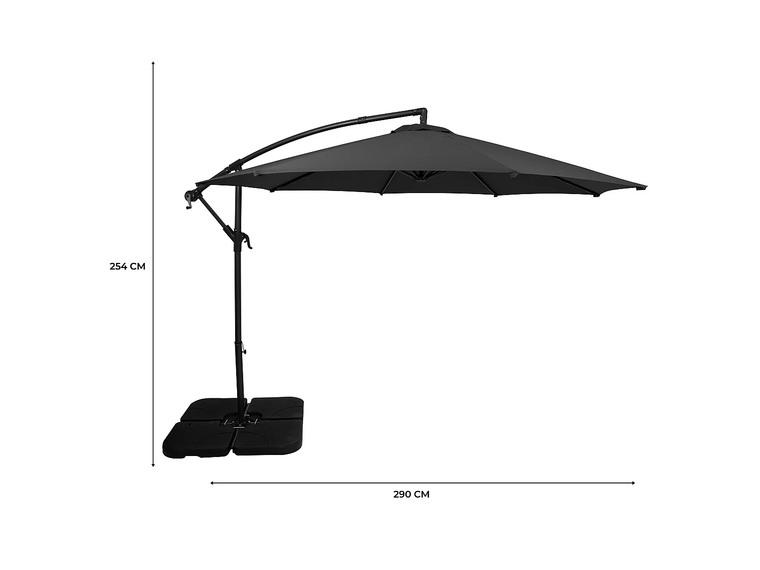 Zweefparasol 3 m & vierkante parasolvoet - grijs - hangparasol tuin en terras