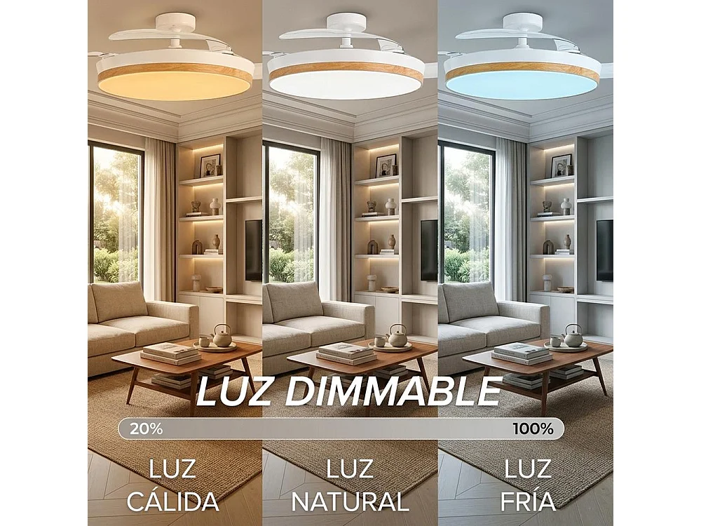 3NOD- Concept Nature Ventilador de techo retractil con luz LED blanco motor DC