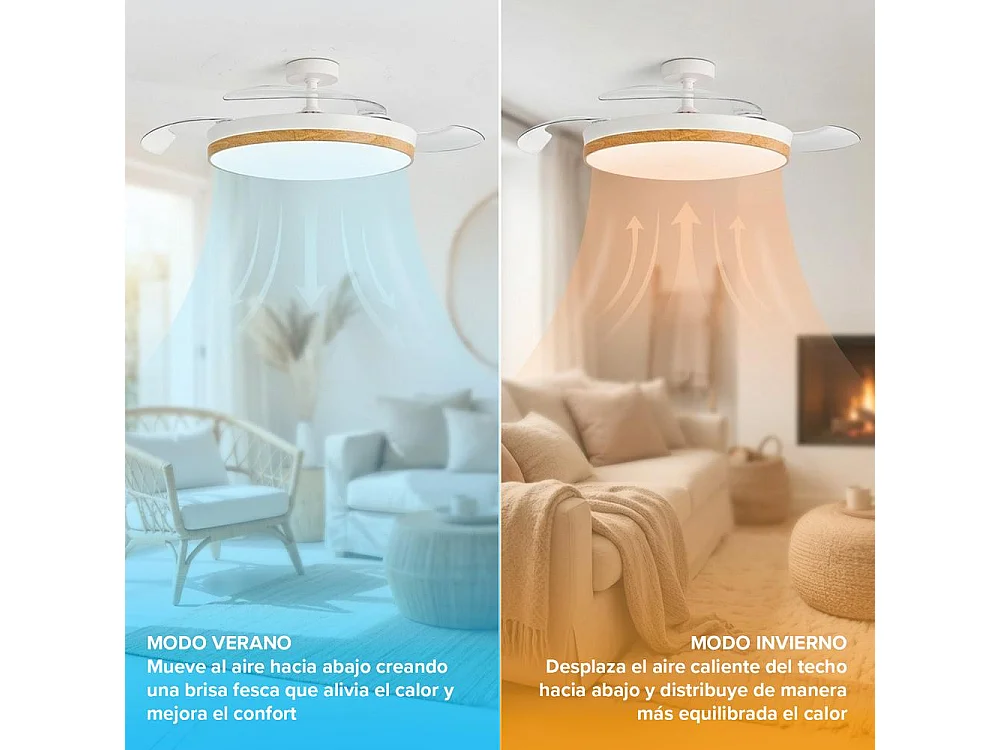 3NOD- Concept Nature Ventilador de techo retractil con luz LED blanco motor DC
