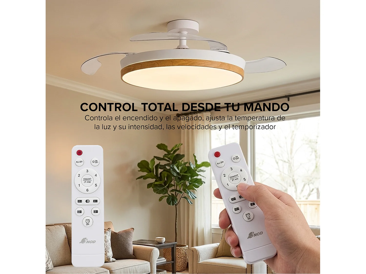 3NOD- Concept Nature Ventilador de techo retractil con luz LED blanco motor DC